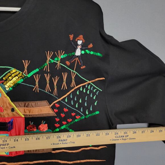 Vintage 80s Accessory Lady Top Womens L Black Fall Applique Embroidered Sequin - Picture 5 of 11